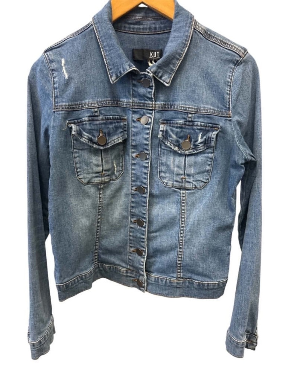 Kut from the Kloth Distressed Blue Denim Jacket